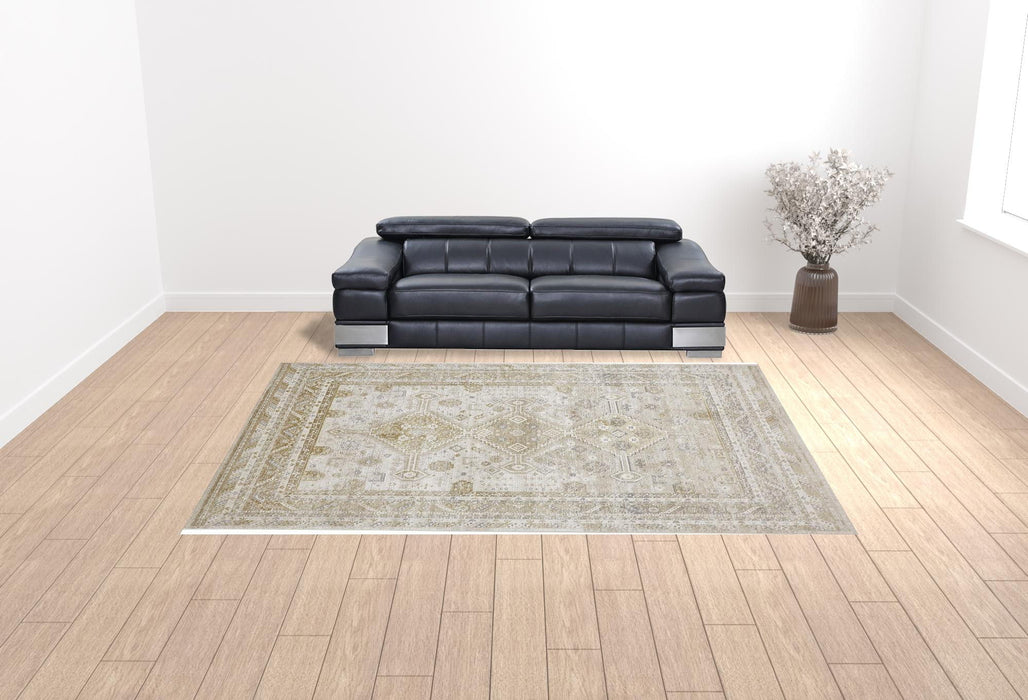 10' x 13' Floral Stain Resistant Area Rug - Gold And Ivory