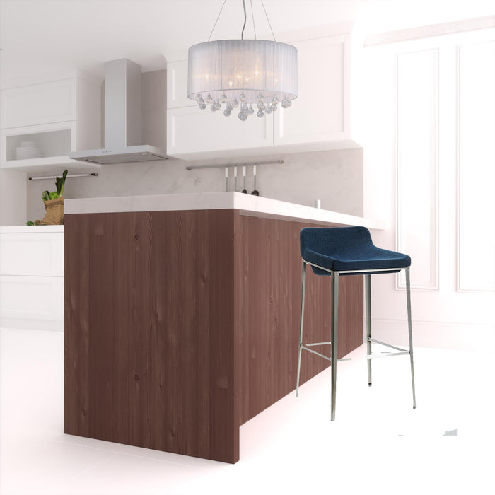 Stainless Steel Low Back Bar Height Bar Chair - Blue And Silver