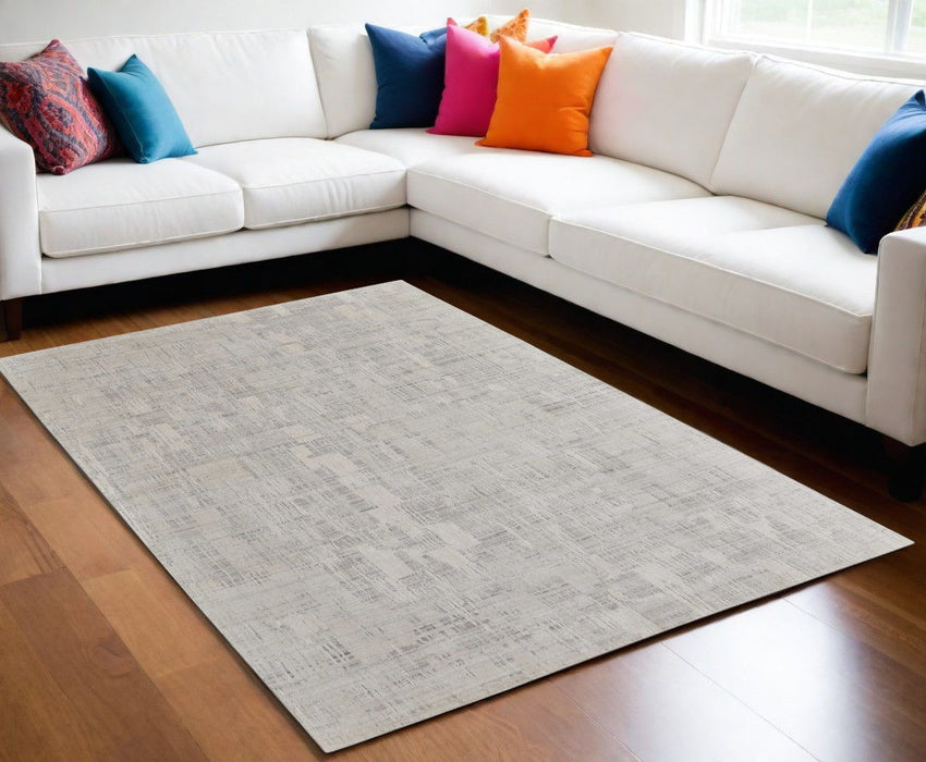 5' x 8' Abstract Hand Woven Worn Faded Wool Blend Area Rug - Ivory And Gray