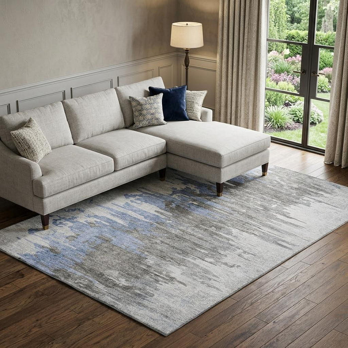 10' X 14' Abstract Washable Area Rug With UV Protection (656933) - Blue / Gray / Ivory