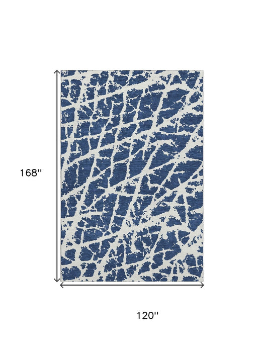 10' X 14' Abstract Washable Area Rug With UV Protection (646554) - Navy Blue / Ivory