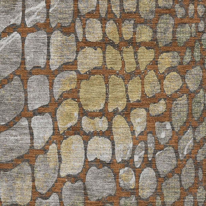 10' X 14' Abstract Geometric Washable Area Rug With UV Protection (677951) - Rust / Gold / Green