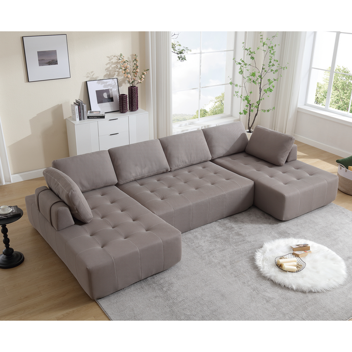 [NEW ARRIVED] [VIDEO PROVIDED]138.5 'Modular Combination Sofa, U-shaped Sofa, Living Room, Apartment, Upholstered ,6-seat Sofa, Free Combination Sofa (Mesh Fabric), Breathable Fabric, Gray