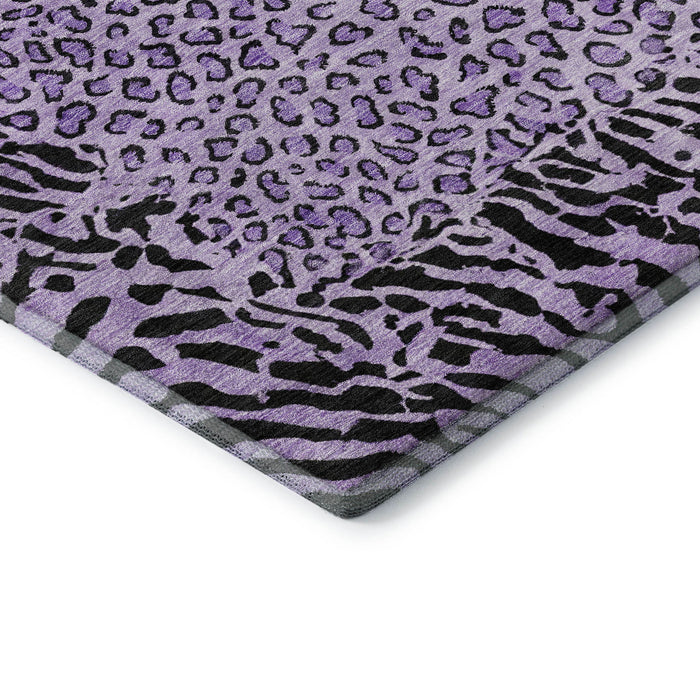 10' X 14' Animal Print Washable Area Rug With UV Protection (692058) - Purple / Black
