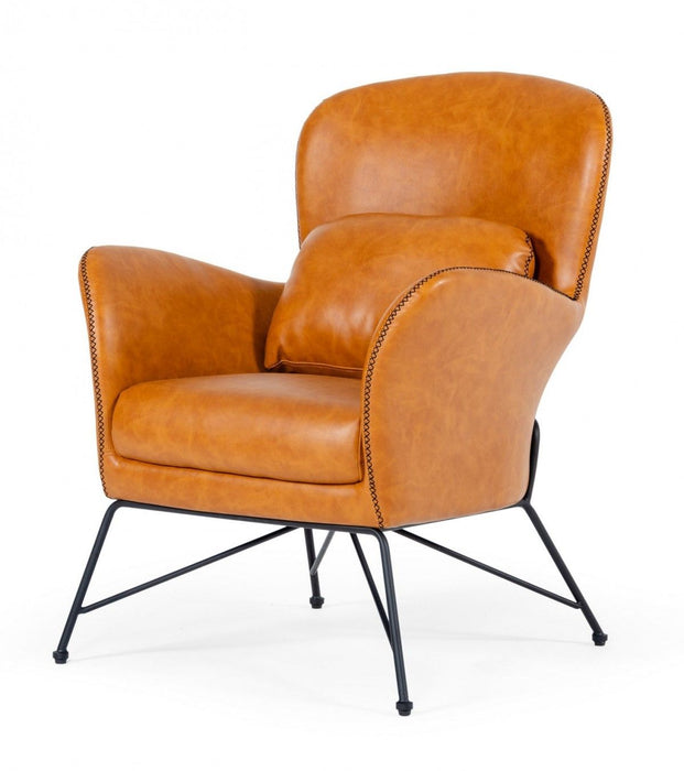 Faux Leather Shelter Style Accent Chair - Carmel Brown