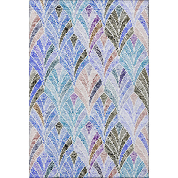 10' X 14' Geometric Washable Area Rug With UV Protection (667587) - Blue / Brown / Blush