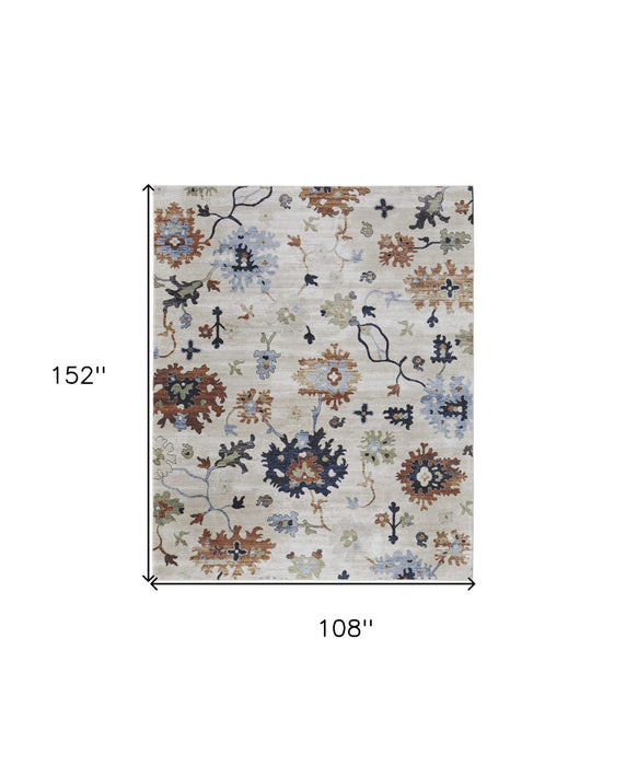 9' x 13' Floral Power Loom Area Rug - Ivory Red And Blue