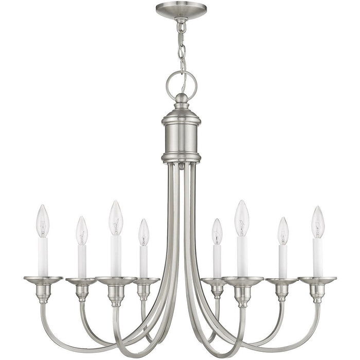 27" Eight Light Dimmable Chandelier With Shades - Nickel