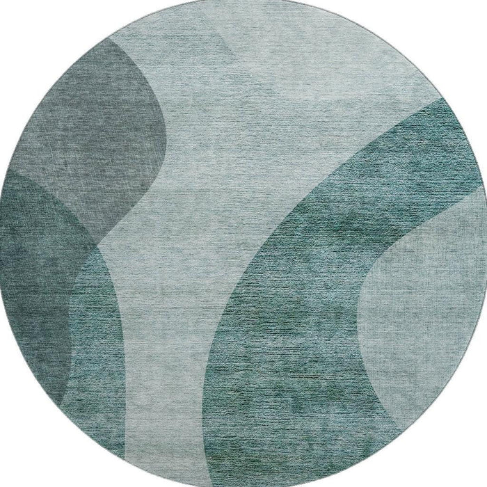 8' Geometric Washable Round Rug With UV Protection (654835) - Green / Gray