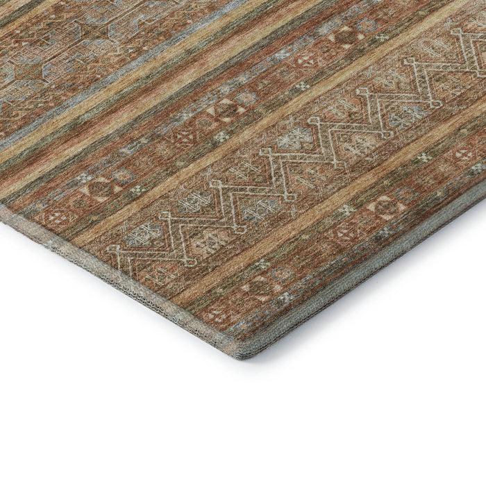 10' X 14' Striped Washable Area Rug With UV Protection (695828) - Terra Cotta / Gold / Gray
