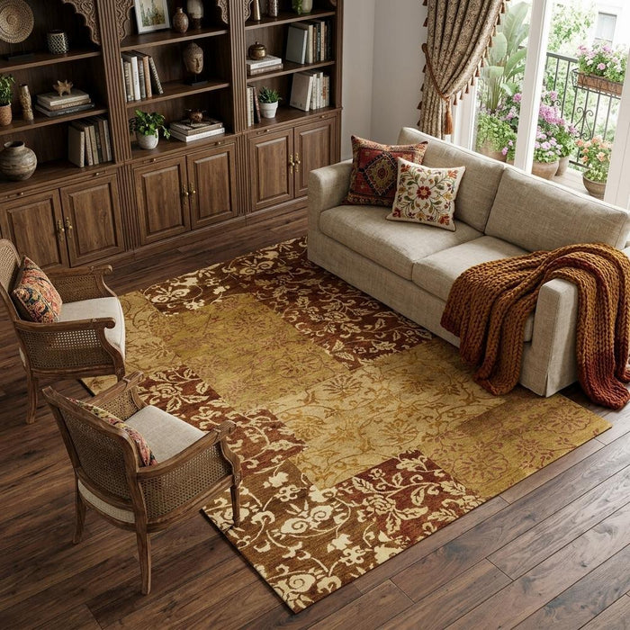 8' X 10' Patchwork Hand Knotted Area Rug (744235) - Gold / Brown