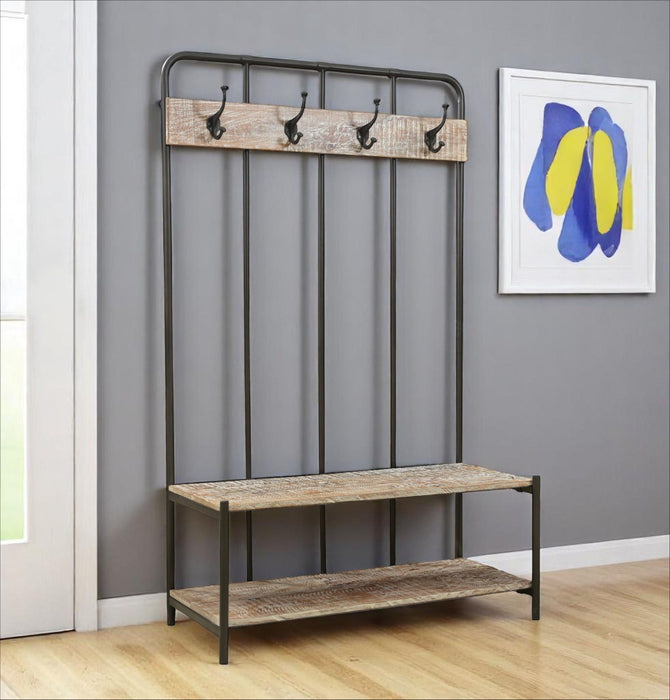 71" Metal And Solid Wood Four Hooks Freestanding Coat Rack - Black / Brown