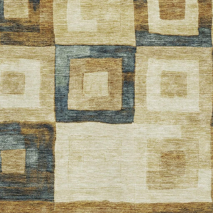 10' X 14' Geometric Washable Area Rug With UV Protection (686663) - Beige / Teal / Gold