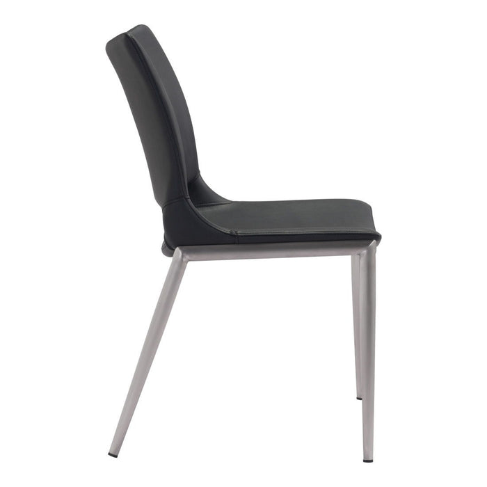 Upholstered Faux Leather Open Back Dining Side Chairs (Set of 2) - Black / Silver