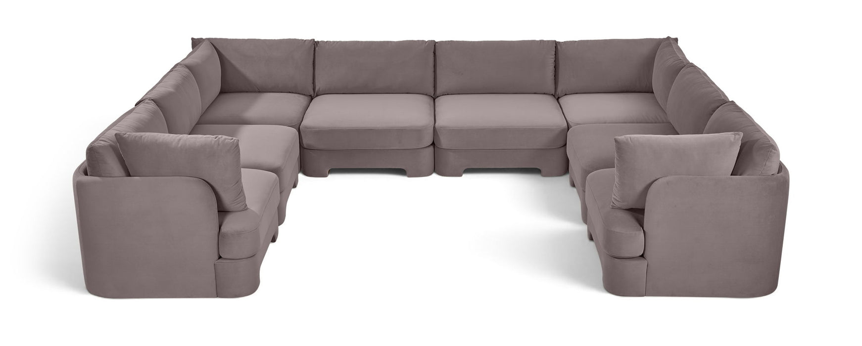 Meridian Furniture Hammond velvet performance fabric 8-piece U-shaped sectional sofa in a stationary design with plush upholstery.