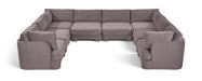 Meridian Furniture Hammond velvet performance fabric 8-piece U-shaped sectional sofa in a stationary design with plush upholstery.