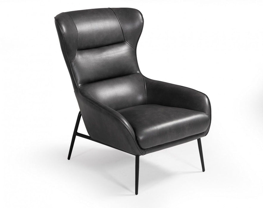 Faux Leather Tufted Wingback Chair - Dark Gray And Black