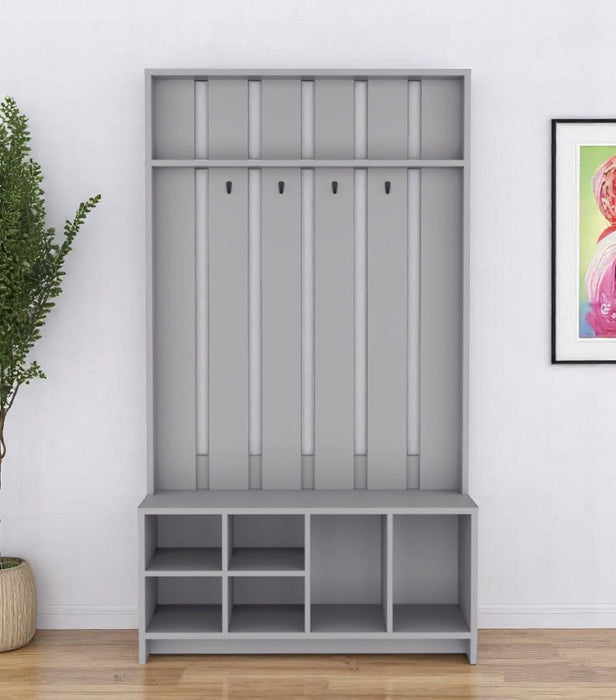 68" Wood Four Hook Coat And Shoe Rack - Gray