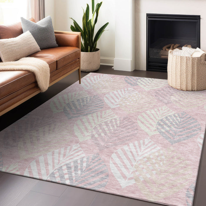 9' X 12' Floral Washable Area Rug With UV Protection - Pink