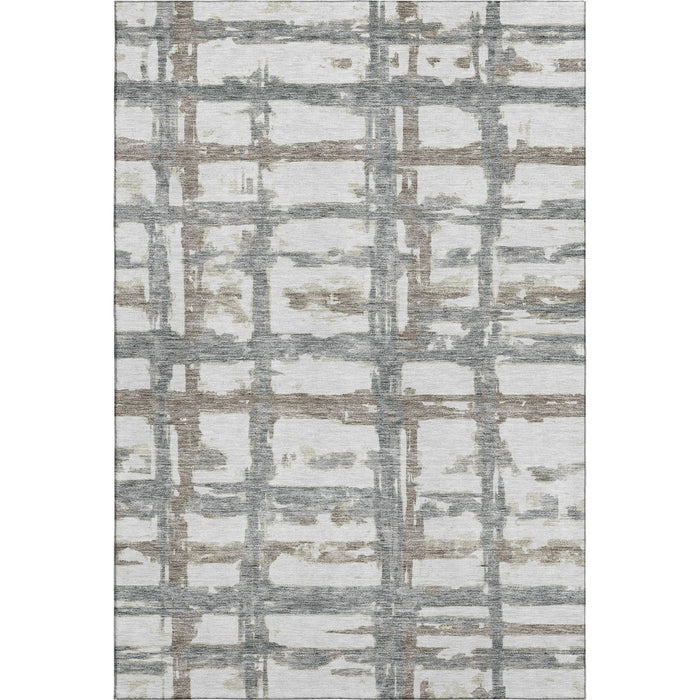 9' X 12' Striped Washable Area Rug With UV Protection - Silver And Gray