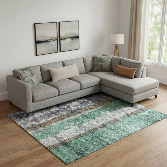 10' X 14' Striped Washable Area Rug With UV Protection (707803) - Teal / Green / Ivory