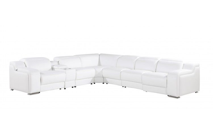 Italian leather 4 power reclining seats L shaped Seven Piece Corner Sectional With Console - White