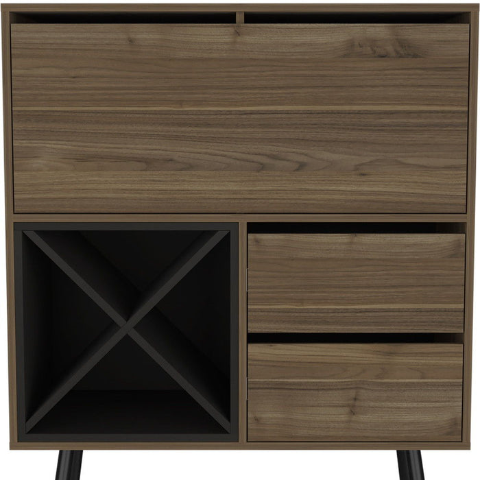 46" Wood Console Bar Cabinet With Single Door And Two Drawers - Dark Brown And Black