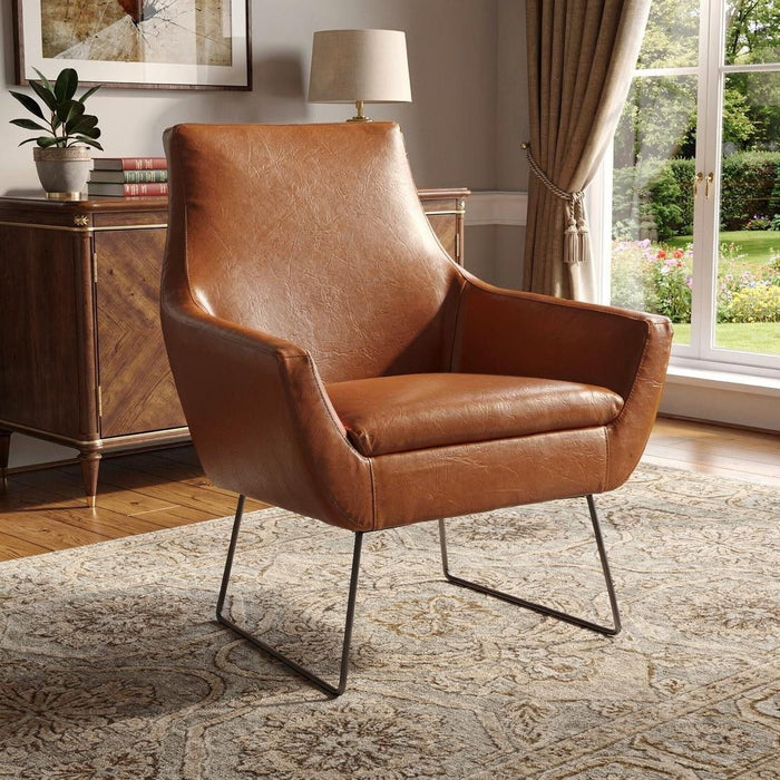Retro Mod Distressed Faux Leather Arm Chair - Camel