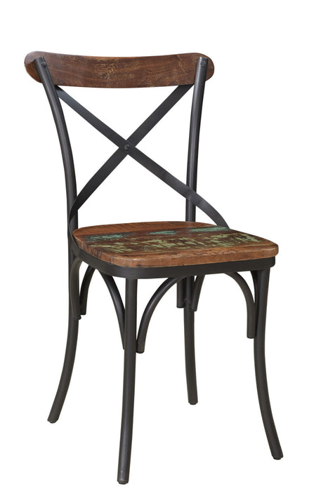 Metal Wood Cross Back Dining Side Chairs (Set of 2) - Black / Brown