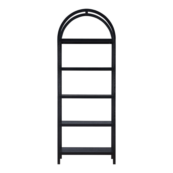 Five Tier Arched Top Bookcase - Black / Oak