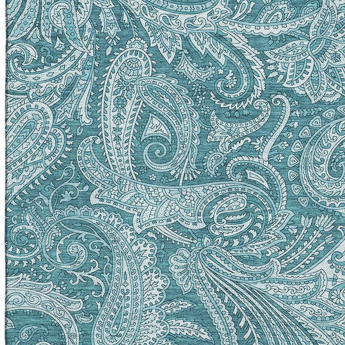 10' X 14' Paisley Washable Area Rug With UV Protection (654692) - Turquoise / Ivory