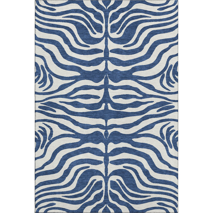 10' X 14' Animal Print Washable Area Rug With UV Protection (681785) - Navy Blue / Ivory