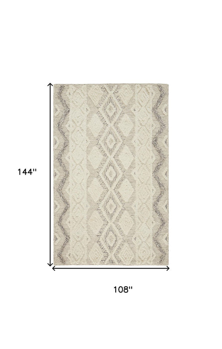 9' x 12' Wool Geometric Tufted Handmade Stain Resistant Area Rug - Ivory Taupe And Gray
