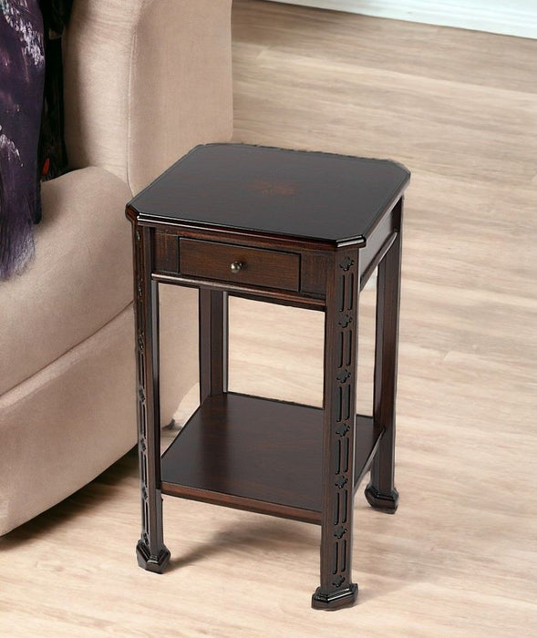 Manufactured Wood Rectangular End Table With Drawer And Shelf - Dark Brown And Cherry