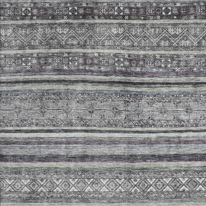 10' X 14' Striped Washable Area Rug With UV Protection (695804) - Gray / Silver