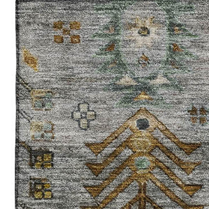 10' X 14' Southwestern Washable Area Rug With UV Protection (716473) - Pewter / Gold