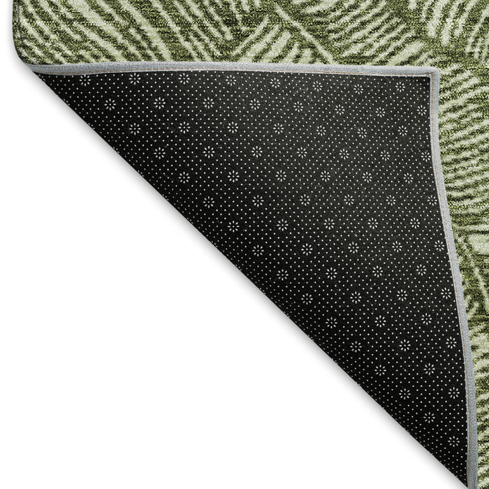 10' X 14' Floral Washable Area Rug With UV Protection (672629) - Olive Green / Ivory
