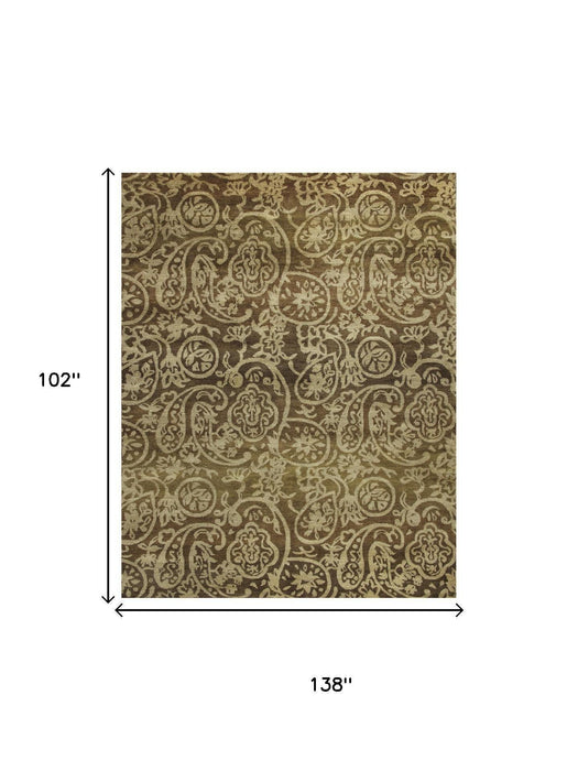 9' X 12' Wool Paisley Hand Knotted Area Rug (744348) - Brown / Tan