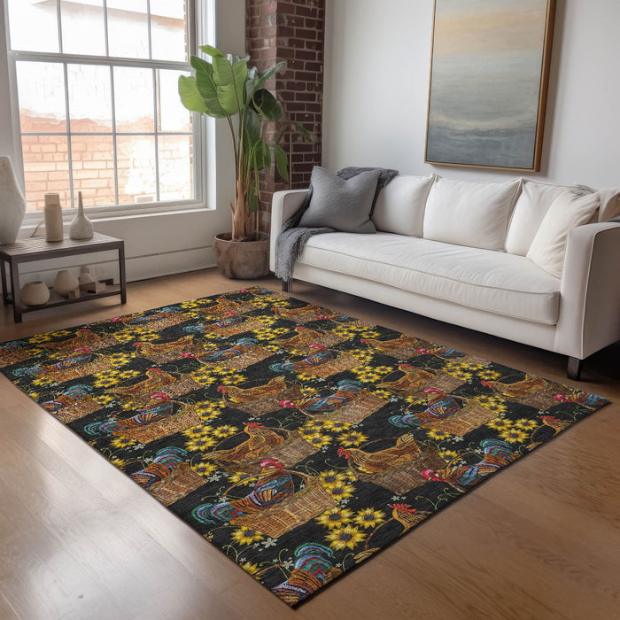 10' X 14' Cottage Animal Print Washable Area Rug With UV Protection - Midnight