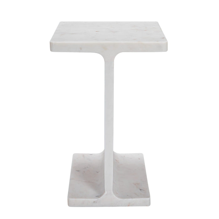 22" Contemporary Marble Pedestal End Table - White