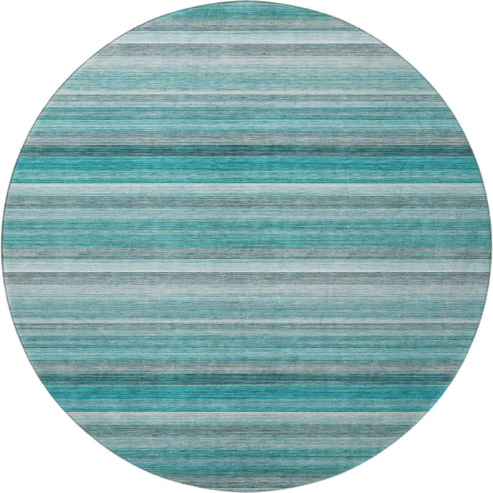 8' Striped Washable Round Rug With UV Protection (648055) - Teal / Gray / Ivory