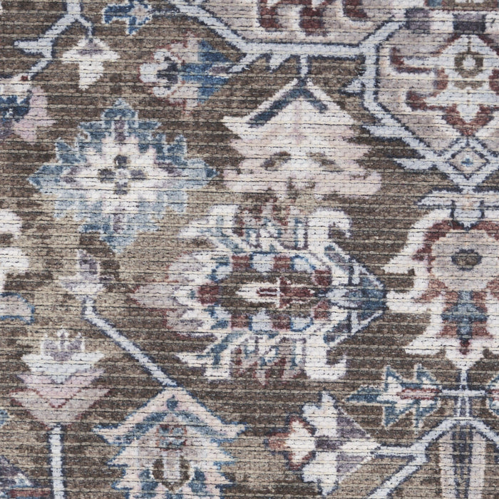 8' Floral Power Loom Worn Faded Round Rug (573549) - Green