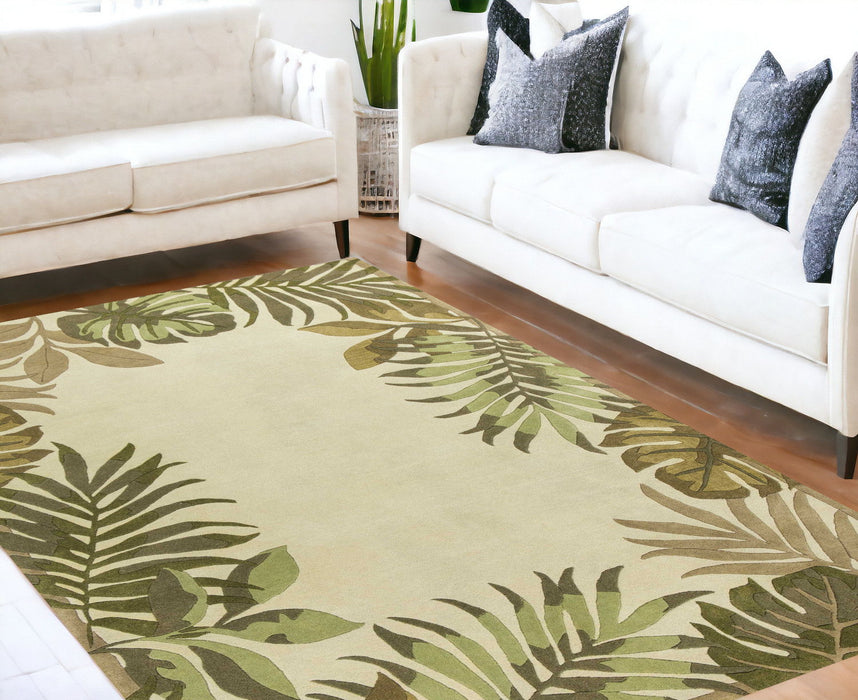 8' x 11' Hand Tufted Bordered Tropical Leaves Indoor Area Rug - Ivory