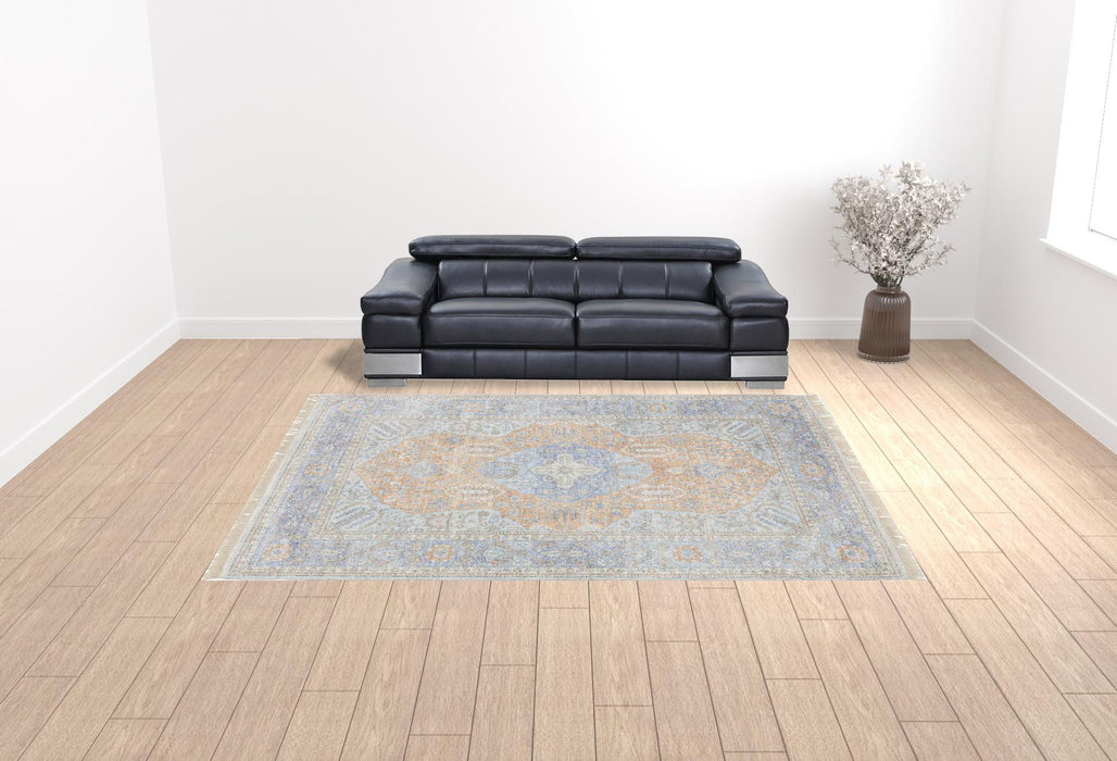 10' x 13' Oriental Hand Loomed Stain Resistant Area Rug With Fringe - Blue And Red