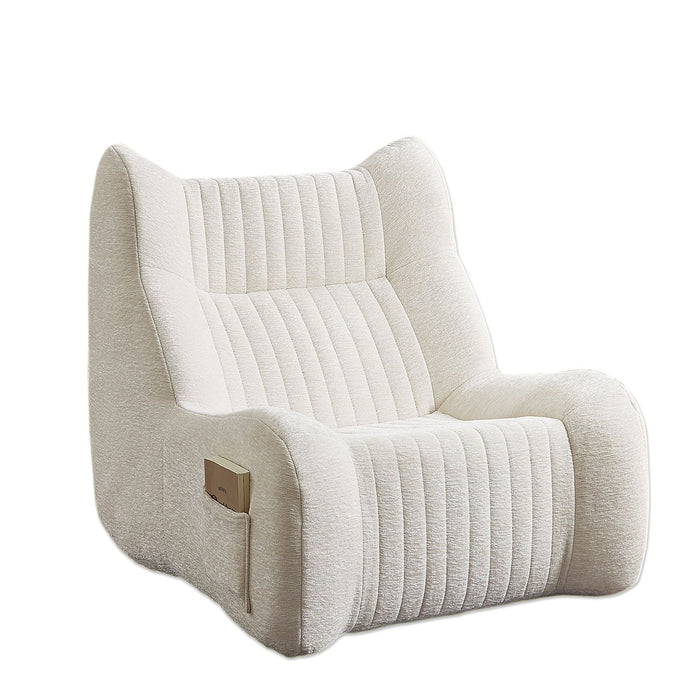 Giga white bean bag chair for adults with plush chenille fabric, cozy lounge sofa ideal for reading or relaxing in living rooms.