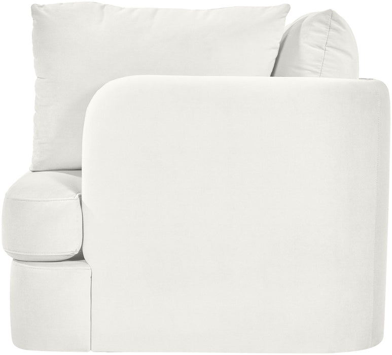 Meridian Furniture velvet upholstered stationary chair with plush fabric and modern design, suitable for living room or office decor.