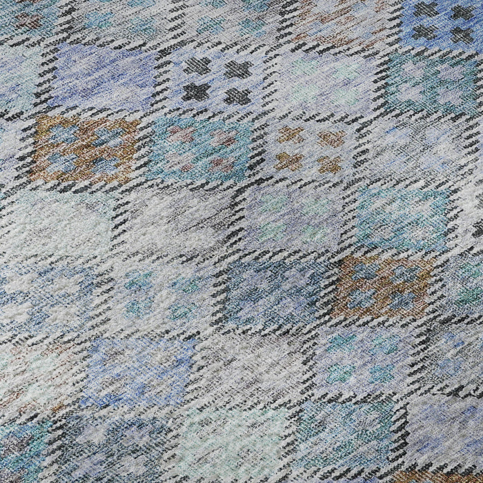 10' X 14' Geometric Washable Area Rug With UV Protection (683812) - Blue / Copper / Silver