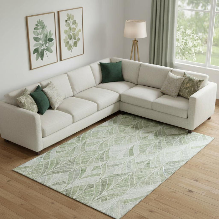 10' X 14' Geometric Washable Area Rug With UV Protection (667623) - Sage / Ivory