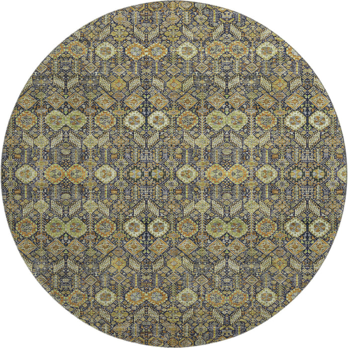 8' Tribal Washable Round Rug With UV Protection (649885) - Rust / Green / Gray