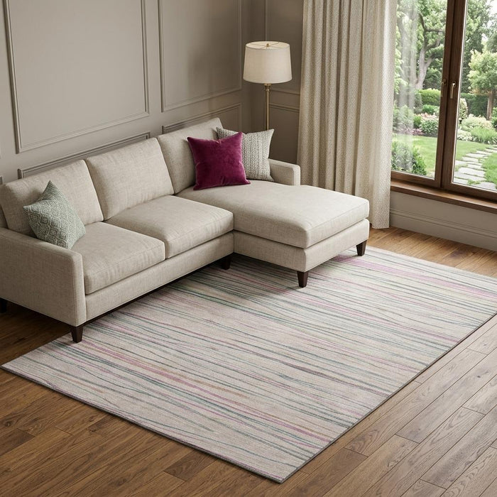 10' X 14' Striped Washable Area Rug With UV Protection (694731) - Pink / Mint Green / Ivory
